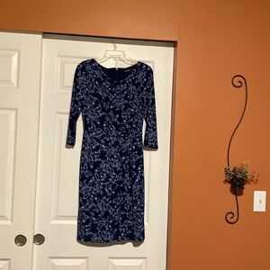 Lovely navy and paisley dress.